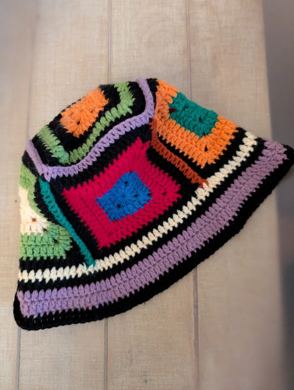 Multicolor Crochet Granny Square Bucket Hat